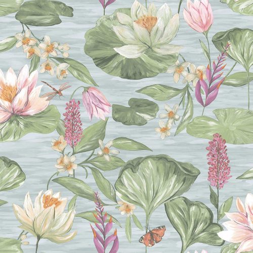 Holden Lost Garden vlies anyagú, zöld, mályva, narancssárga, fehér színű, rovaros, virágos, leveles, Modern tapéta