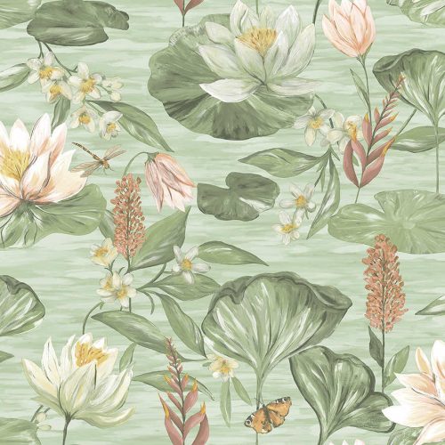 Holden Lost Garden vlies anyagú, zöld, barack, fehér, sárga színű, rovaros, virágos, leveles, Modern tapéta