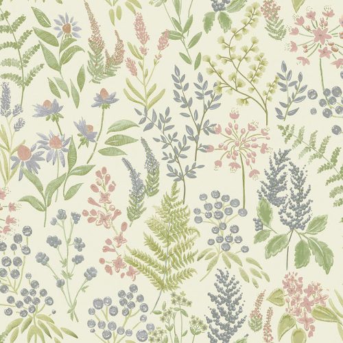 Holden Lost Garden vlies anyagú, fehér, zöld, kék, mályva színű, virágos, Modern tapéta