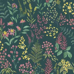   Holden Lost Garden vlies anyagú, zöld, sárga, rózsaszín színű, virágos, Modern tapéta