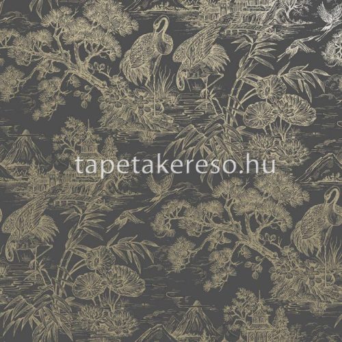 Holden Arboretum vlies anyagú fekete, arany színű madaras, fás, növényes modern tapéta