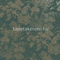   Holden Arboretum vlies anyagú zöld, arany színű madaras, fás, növényes modern tapéta