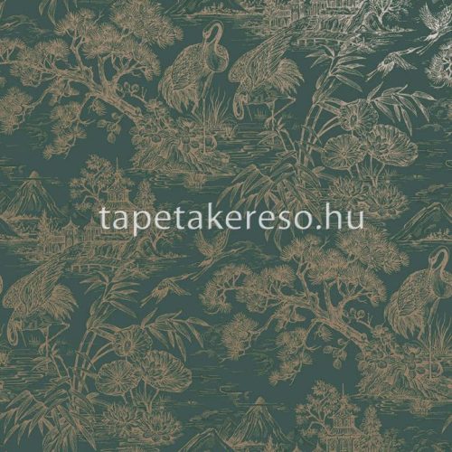 Holden Arboretum vlies anyagú zöld, arany színű madaras, fás, növényes modern tapéta