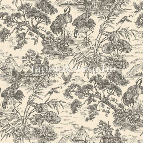 Holden Arboretum vlies anyagú beige, fekete színű madaras, fás, növényes modern tapéta