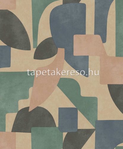 Holden Arboretum vlies anyagú beige, zöld, mályva, kék, fekete színű geometriai modern tapéta