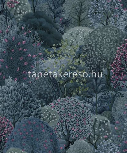 Holden Arboretum vlies anyagú kék, rózsaszín színű növényes, fás modern tapéta