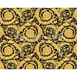   AS Creation Versace 4 vlies, vinyl anyagú fekete, arany, sárga színű barokk, indamintás klasszikus tapéta