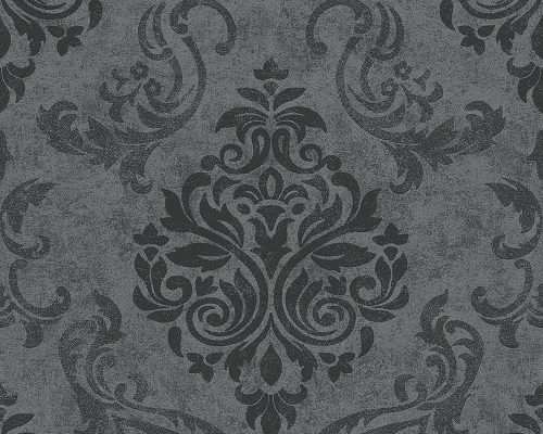 AS Creation Black is Beautiful vlies, habos anyagú szürke, csillámos színű barokk modern tapéta