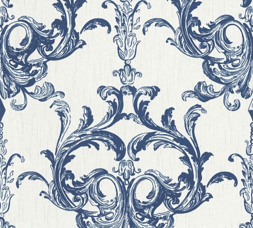 Architects Paper Finest vlies, textil anyagú fehér, kék színű barokk klasszikus tapéta