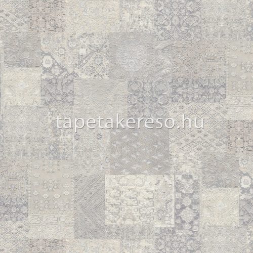Emiliana Parati Tesori d'Oriente vlies, vinyl anyagú szürke, ezüst színű keleties, patchwork klasszikus tapéta