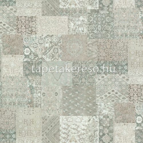 Emiliana Parati Tesori d'Oriente vlies, vinyl anyagú beige, zöld, gyöngyház színű keleties, patchwork klasszikus tapéta