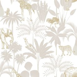   ICH Mika vlies anyagú fehér, barna színű állatos, madaras, növényes gyerek tapéta