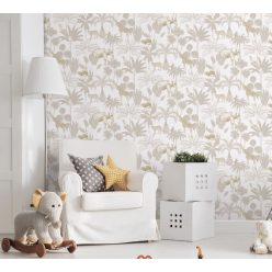   ICH Mika vlies anyagú fehér, barna színű állatos, madaras, növényes gyerek tapéta