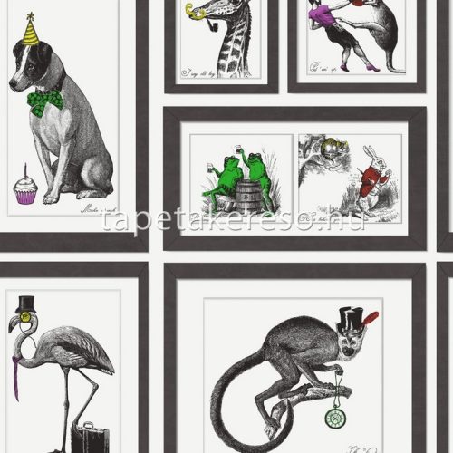 Holden Imaginarium 2 papír anyagú fehér, fekete, lila, piros, sárga, zöld színű állatos, madaras, képkeret modern tapéta