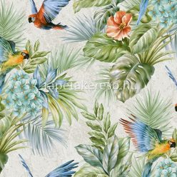   Adawall Tropicano vinyl anyagú zöld, kék, narancssárga, szürke színű madaras, virágos, leveles modern tapéta