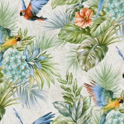   Adawall Tropicano vinyl anyagú zöld, kék, narancssárga, szürke színű madaras, virágos, leveles modern tapéta