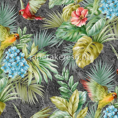 Adawall Tropicano vinyl anyagú szürke, zöld, kék, piros színű madaras, virágos, leveles modern tapéta