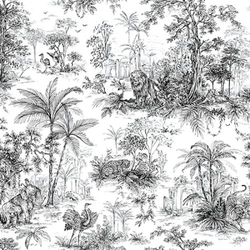 Adawall Tropicano vinyl anyagú fekete, fehér színű állatos, növényes, fás modern tapéta