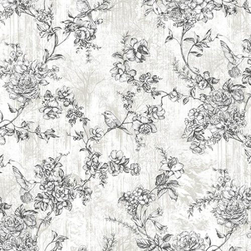 Adawall Tropicano vinyl anyagú fekete, fehér színű madaras, virágos modern tapéta
