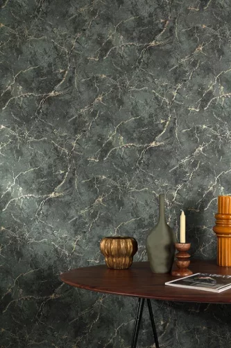 Grandeco Textured Vibes, vinyl, vlies anyagú, zöld, arany színű, márványos, Modern, Industrial tapéta