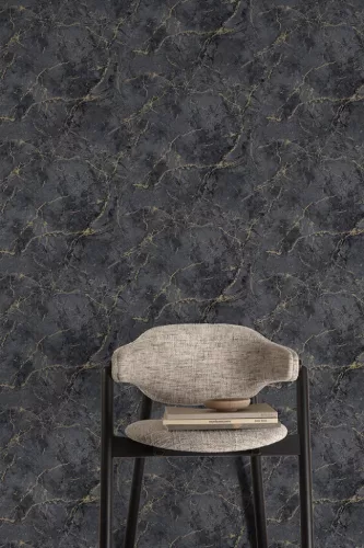 Grandeco Textured Vibes, vinyl, vlies anyagú, fekete, szürke, arany színű, márványos, Modern, Industrial tapéta