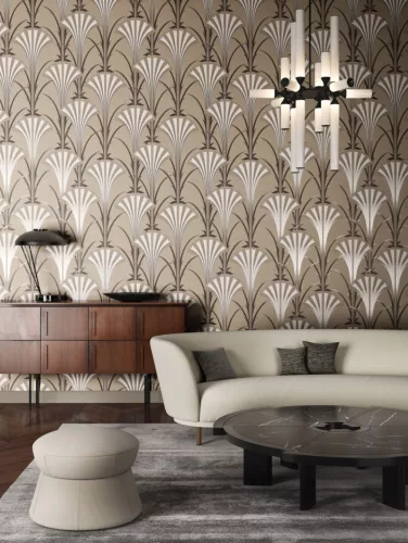 Khroma Agathe vlies anyagú barna, ezüst színű art deco modern tapéta