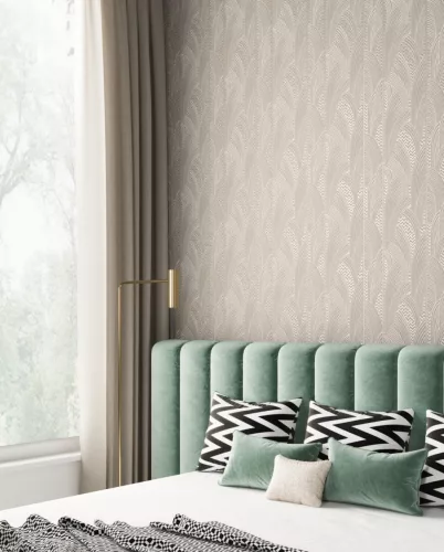 Khroma Agathe vlies anyagú beige, fehér színű art deco modern tapéta