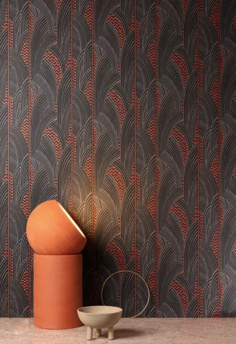 Khroma Agathe vlies anyagú fekete, szürke, terrakotta színű art deco modern tapéta