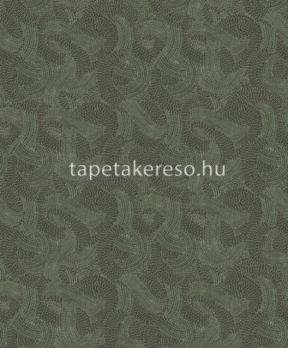Khroma Agathe vlies anyagú fekete, zöld színű körös, hullámos modern tapéta