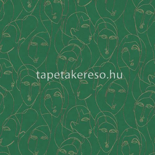 Khroma Agathe vlies anyagú zöld, arany színű arcok modern tapéta