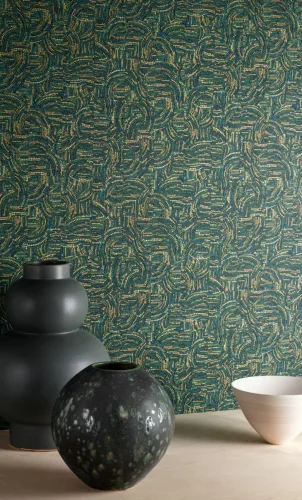Khroma Agathe vlies anyagú kék, zöld, sárga színű pöttyös, art deco modern tapéta
