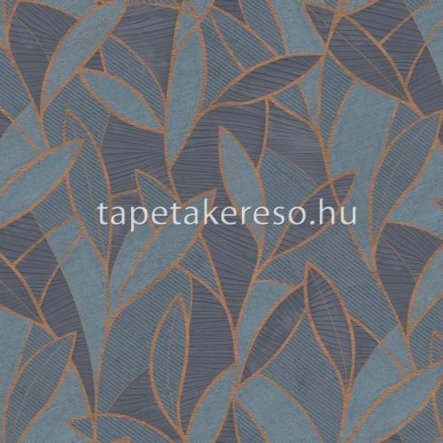 Decoprint Allure vlies, vinyl anyagú kék, bronz színű leveles modern tapéta