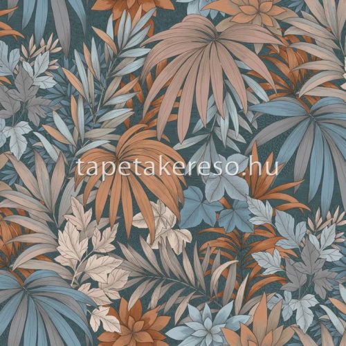 Decoprint Allure vlies, vinyl anyagú kék, barna, terrakotta színű leveles modern tapéta