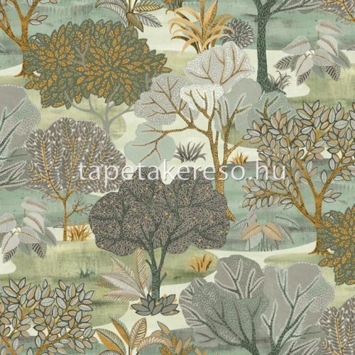 Decoprint Allure vlies, vinyl anyagú zöld, barna, szürke színű fás modern tapéta