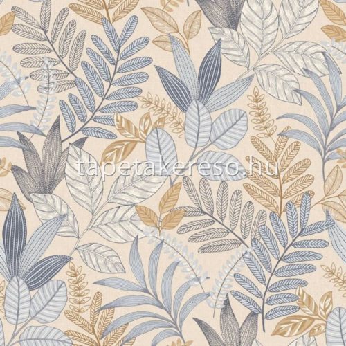 Decoprint Allure vlies, vinyl anyagú beige, barna, kék színű leveles modern tapéta