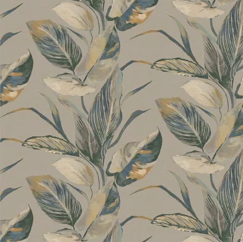 SketchTwenty3 Andalusia vlies anyagú, beige, barna, türkiz színű, leveles, szövethatású, Modern tapéta