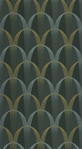 Casadeco Années Folles vlies anyagú, zöld, mustársárga, gyöngyház színű, geometriai, art deco, Modern tapéta