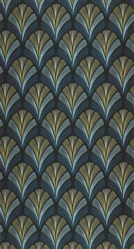 Casadeco Années Folles vlies anyagú, fekete, kék, mustársárga, gyöngyház színű, art deco, Modern tapéta