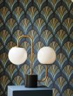 Casadeco Années Folles vlies anyagú, fekete, kék, mustársárga, gyöngyház színű, art deco, Modern tapéta
