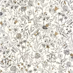   Caselio Art of Botany vlies anyagú, fekete, fehér, arany színű, virágos, Modern tapéta
