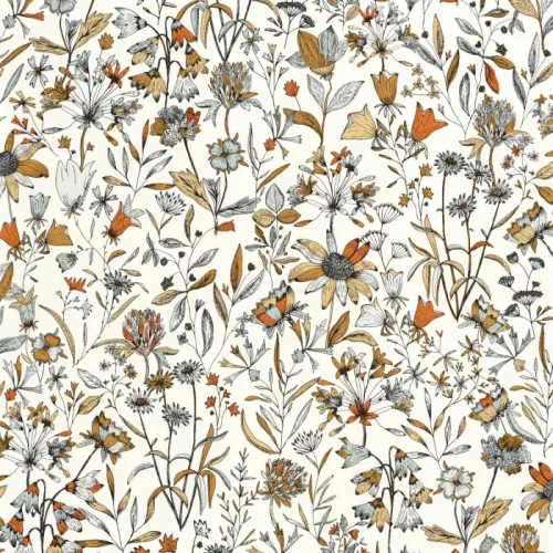 Caselio Art of Botany vlies anyagú, fehér, kék, barna színű, virágos, Modern tapéta