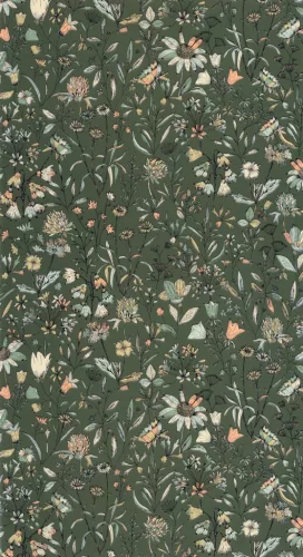 Caselio Art of Botany vlies anyagú, zöld, barna, barack színű, virágos, Modern tapéta
