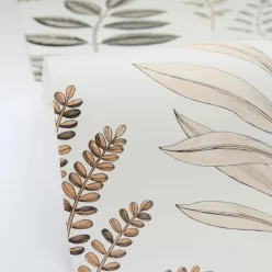   Caselio Art of Botany vlies anyagú, fehér, zöld, barna, beige színű, leveles, Modern tapéta