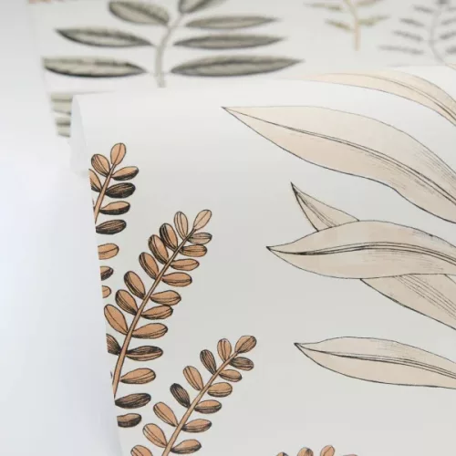 Caselio Art of Botany vlies anyagú, fehér, zöld, barna, beige színű, leveles, Modern tapéta