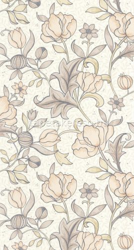 Casadeco Arts & Crafts vlies anyagú fehér, beige, barack színű virágos romantikus tapéta