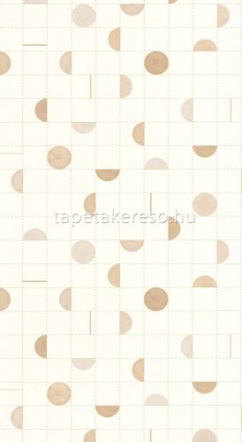Caselio Around vlies, vinyl anyagú fehér, beige, barna színű pöttyös, kockás, geometriai retro tapéta