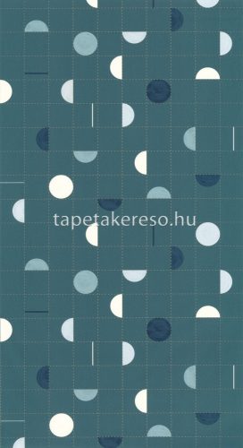 Caselio Around vlies, vinyl anyagú türkiz, fehér, kék színű pöttyös, kockás, geometriai retro tapéta