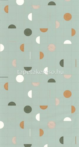 Caselio Around vlies, vinyl anyagú zöld, fehér, barna, arany színű pöttyös, kockás, geometriai retro tapéta