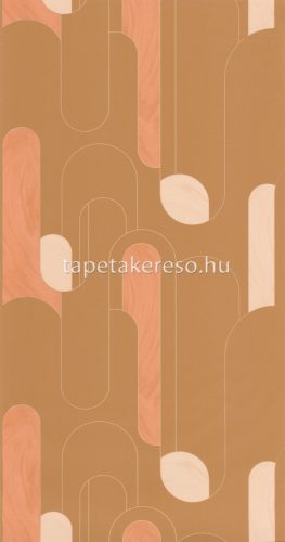 Caselio Around vlies, vinyl anyagú barna, narancssárga, barack színű geometriai retro tapéta