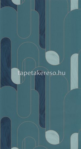 Caselio Around vlies, vinyl anyagú türkiz, kék, arany színű geometriai retro tapéta